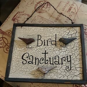 Primitive “Bird Sanctuary” Wood Sign with Chicken wire Hanger & Little Birds